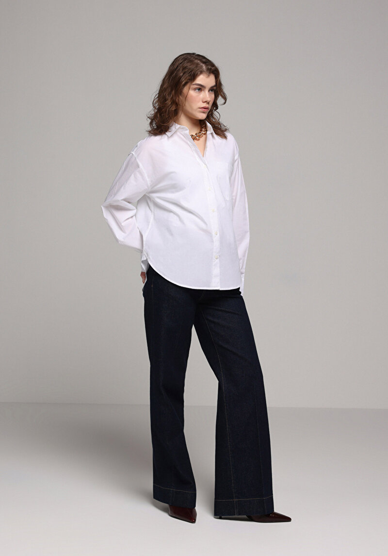 Afișați detalii pentru Camasa Cu Maneca Lunga De Dama Alb Boyfriend Fit  Cl1078110