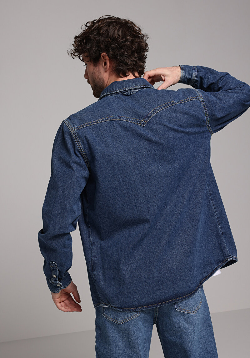 Imagine a Camasa Cu Maneca Lunga De Barbati Albastru Regular Fit Cl1078428