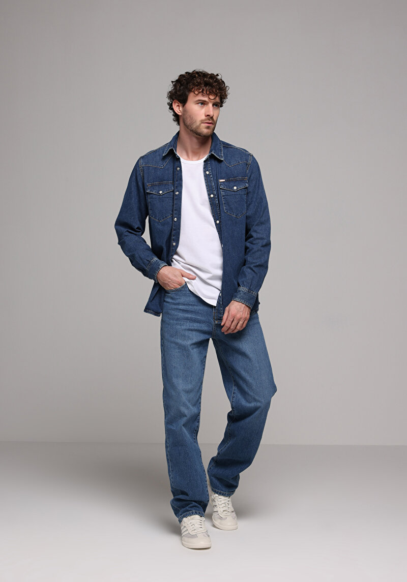 Imagine a Camasa Cu Maneca Lunga De Barbati Albastru Regular Fit Cl1078428