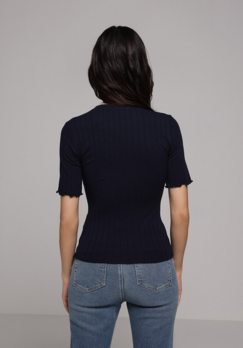 Afișați detalii pentru Pulover Cu Mâneci Scurte De Dama Albastru Marin Slim Fit  Cl1077754