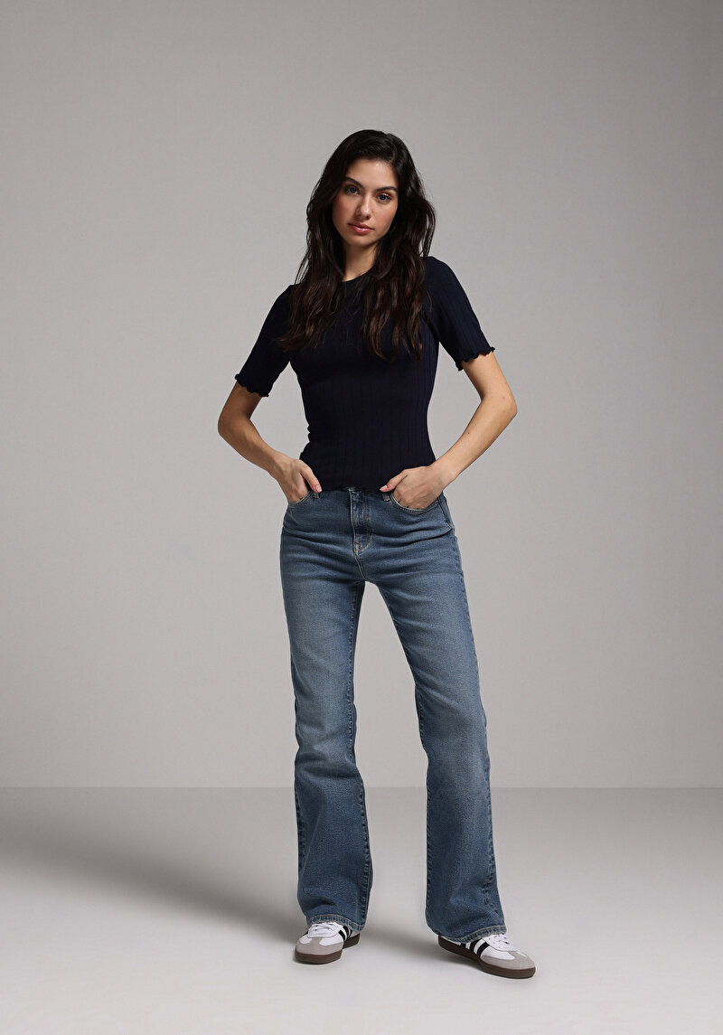 Imagine a Pulover Cu Mâneci Scurte De Dama Albastru Marin Slim Fit Cl1077754