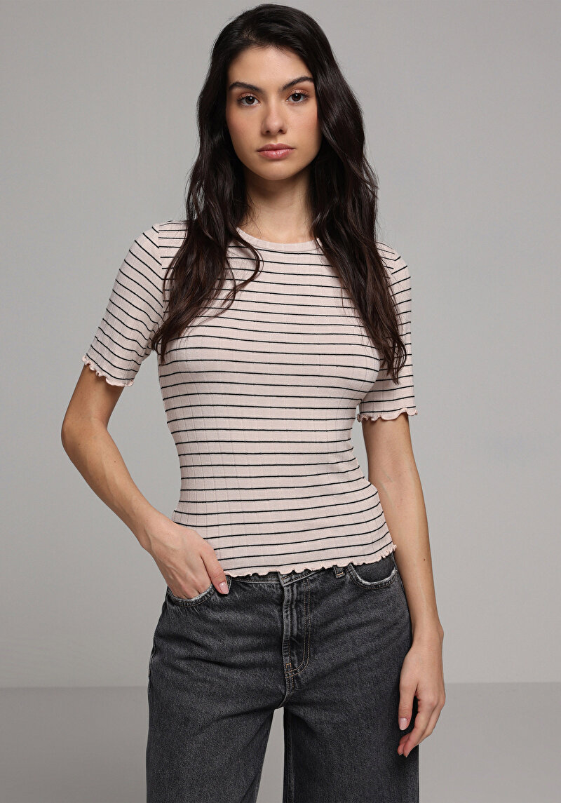 Imagine a Pulover Cu Mâneci Scurte De Dama Bej Slim Fit  Cl1078113