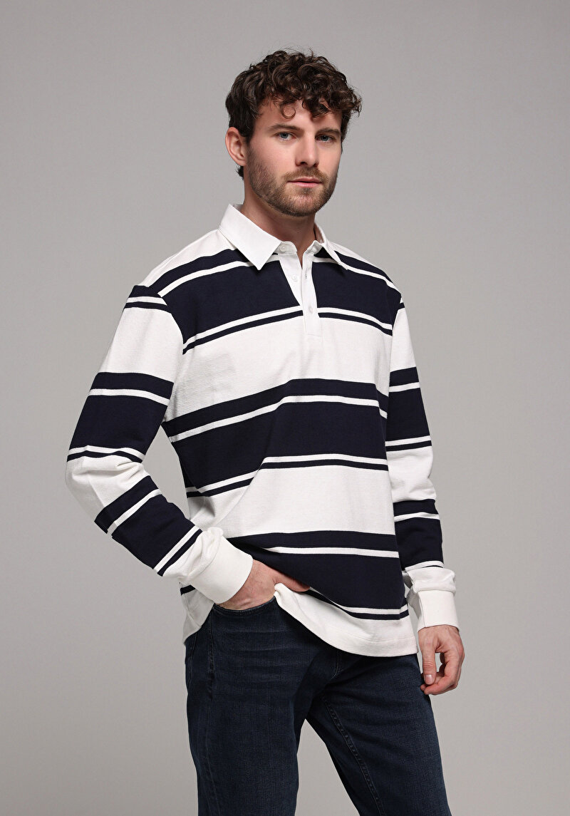 Imagine a Tricou Cu Maneca Lunga De Barbati Albastru Marin Comfort Fit Cl1077434