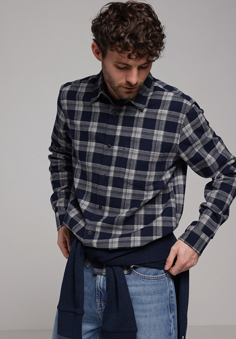 Imagine a Camasa Cu Maneca Lunga De Barbati Albastru Marin Regular Fit  Cl1078147