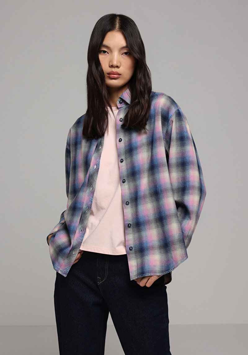 Imagine a Camasa Cu Maneca Lunga De Dama Albastru Boyfriend Fit  Cl1078297