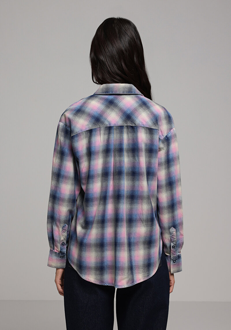 Afișați detalii pentru Camasa Cu Maneca Lunga De Dama Albastru Boyfriend Fit  Cl1078297