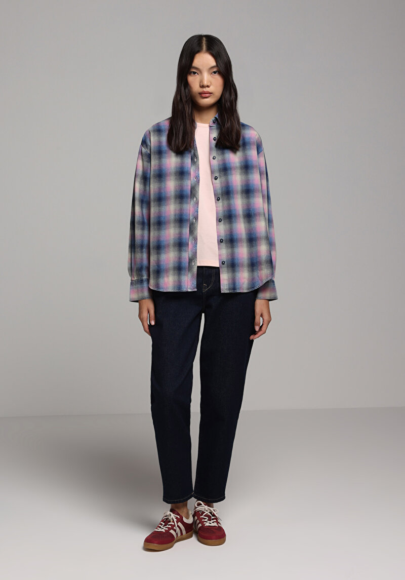 Afișați detalii pentru Camasa Cu Maneca Lunga De Dama Albastru Boyfriend Fit  Cl1078297