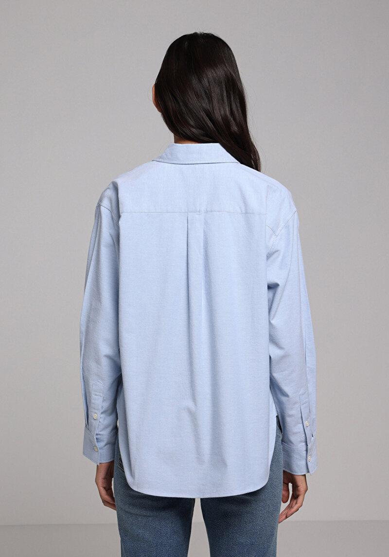 Afișați detalii pentru Camasa Cu Maneca Lunga De Dama Albastru Boyfriend Fit  Cl1078107