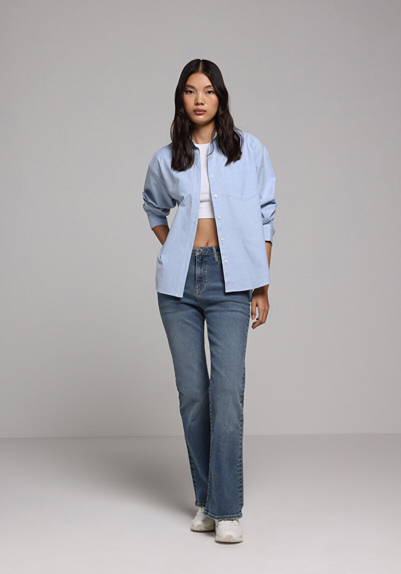 Afișați detalii pentru Camasa Cu Maneca Lunga De Dama Albastru Boyfriend Fit  Cl1078107