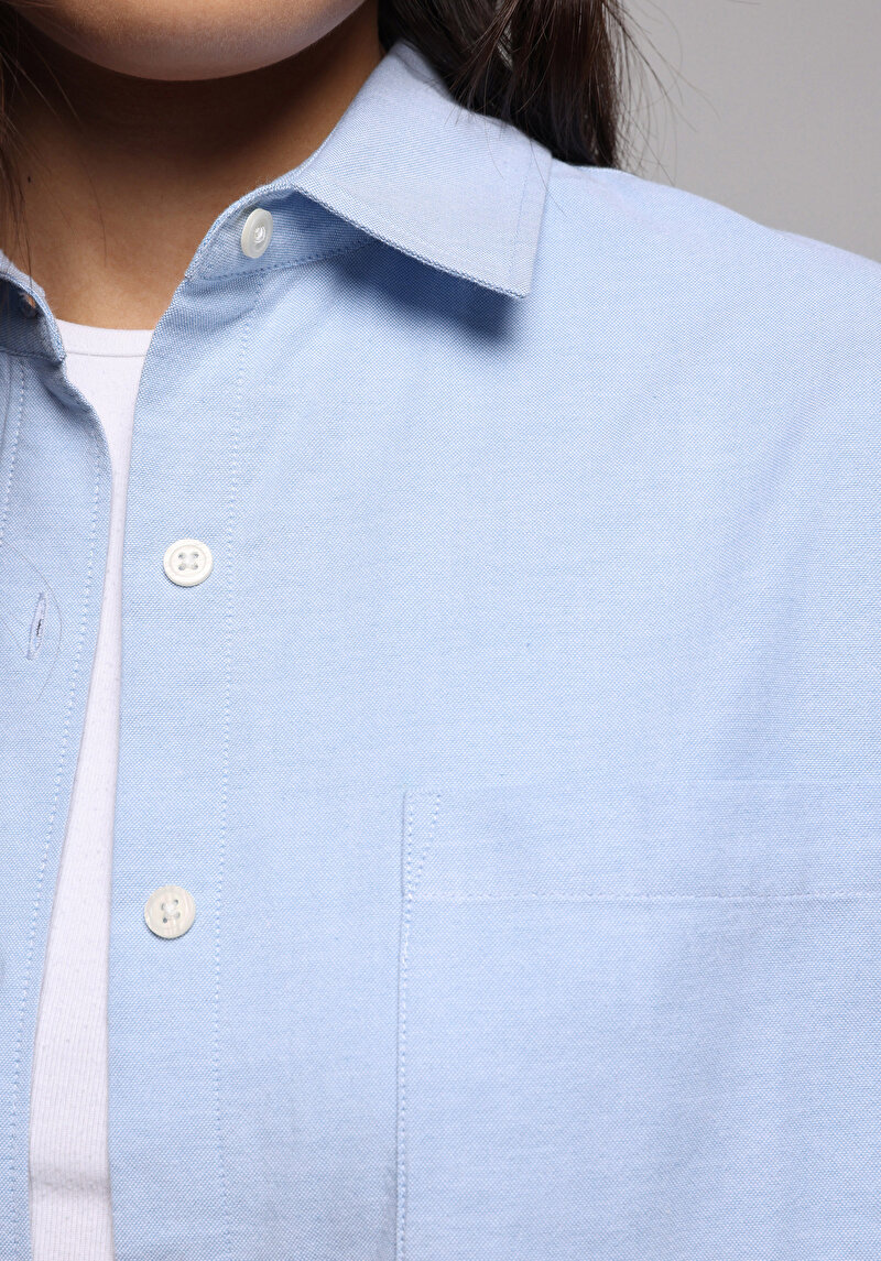 Afișați detalii pentru Camasa Cu Maneca Lunga De Dama Albastru Boyfriend Fit  Cl1078107