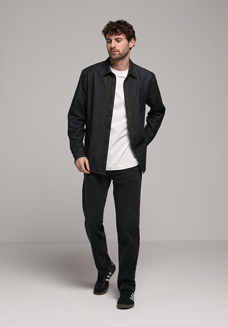 Imagine a Pantaloni De Barbati Negru Loose Straight Fit Cl1078167