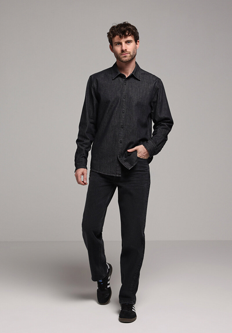 Imagine a Camasa Cu Maneca Lunga De Barbati Negru Regular Fit Cl1078188