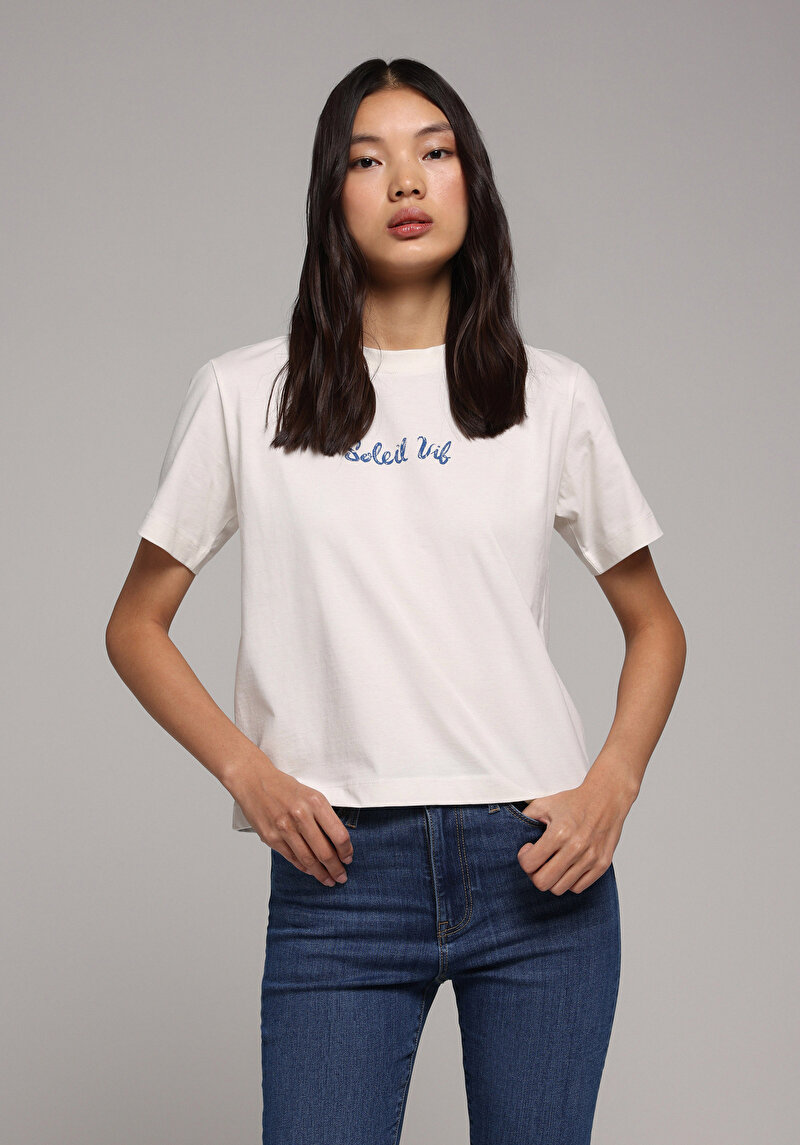 Imagine a Tricou Cu Maneca Scurta De Dama Alb Boxy Fit Cl1078801