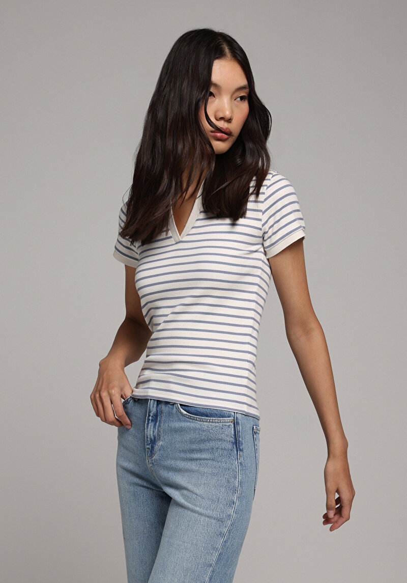 Imagine a Tricou Polo Cu Maneca Scurta De Dama Albastru Slim Fit  Cl1079584