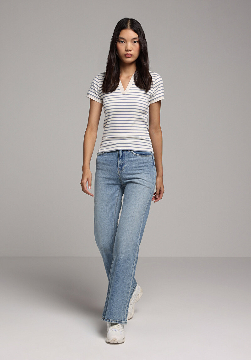 Imagine a Tricou Polo Cu Maneca Scurta De Dama Albastru Slim Fit  Cl1079584