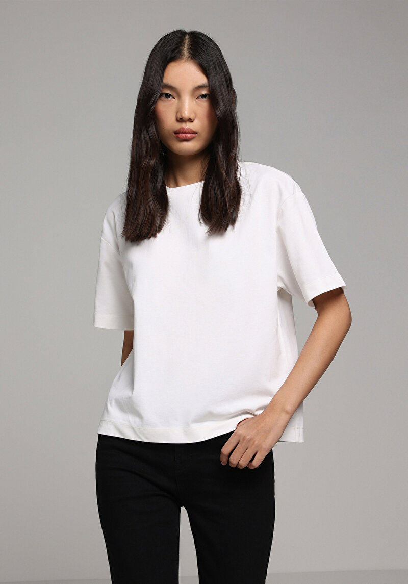 Imagine a Tricou Cu Maneca Scurta De Dama Alb Boyfriend Fit  Cl1080058