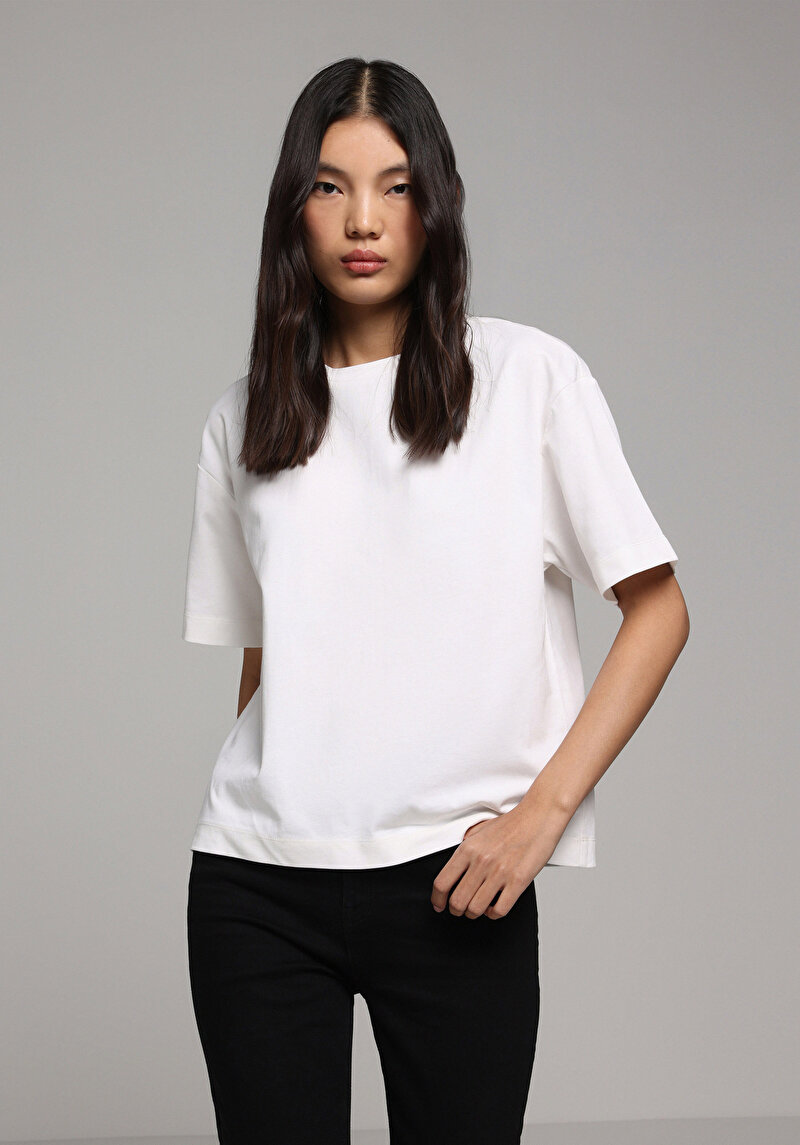 Imagine a Tricou Cu Maneca Scurta De Dama Alb Boyfriend Fit Cl1080058