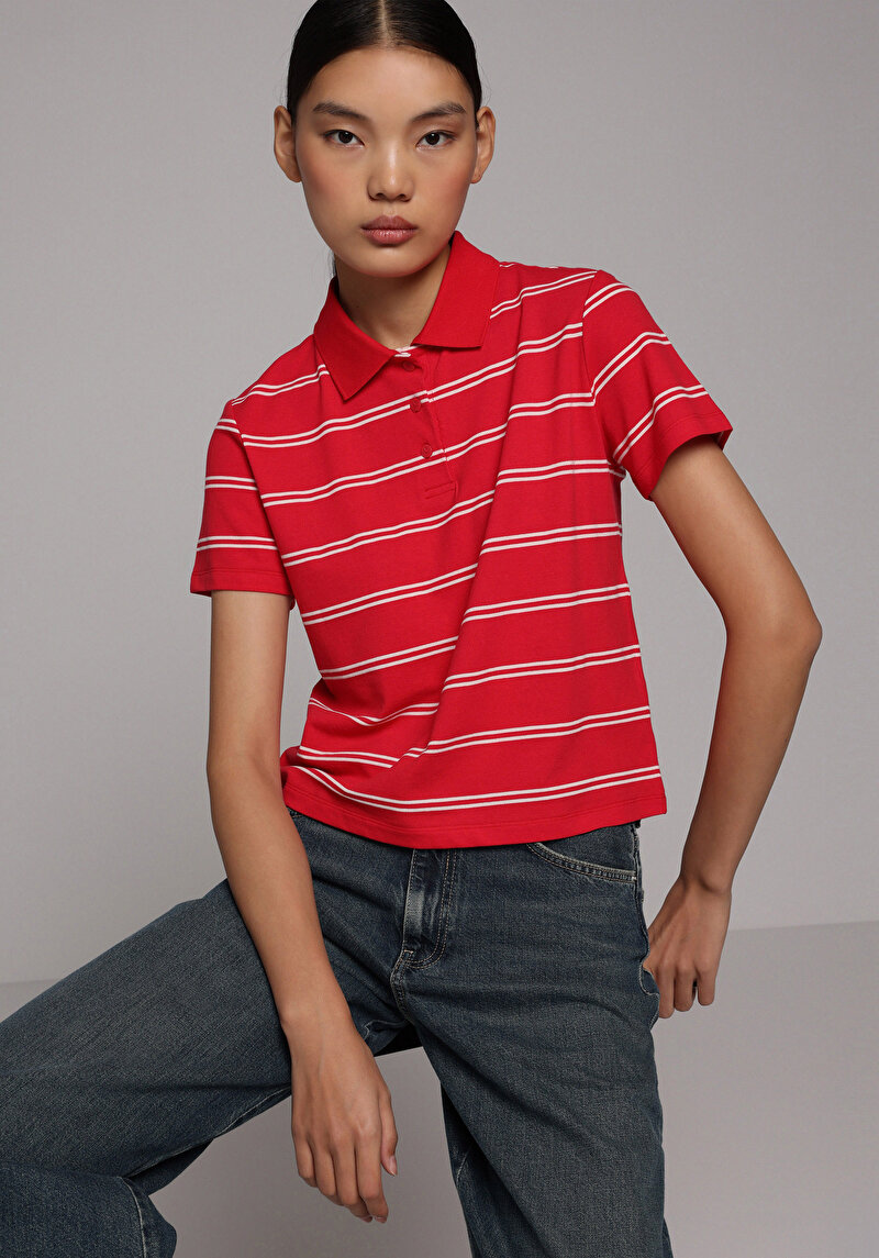 Imagine a Tricou Polo Cu Maneca Scurta De Dama Roşu Regular Fit Cl1078644