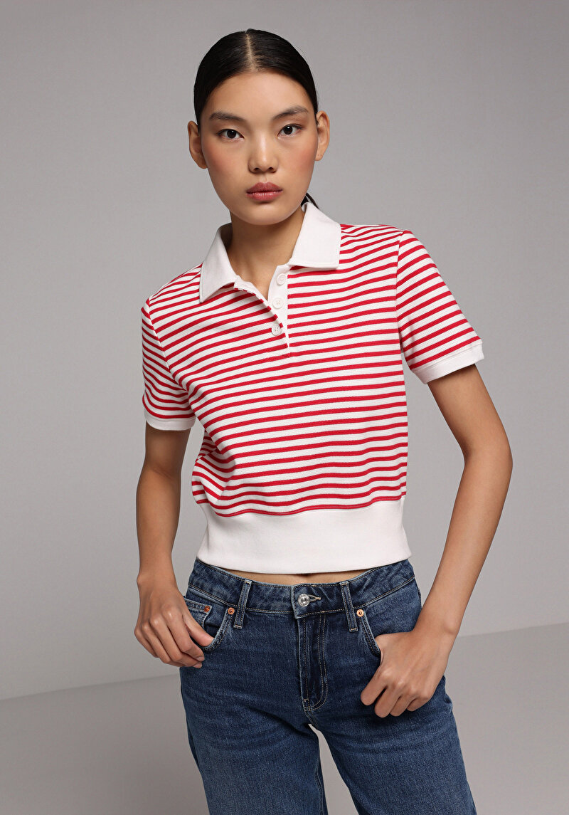 Imagine a Tricou Polo Cu Maneca Scurta De Dama Roşu Slim Fit Cl1079420