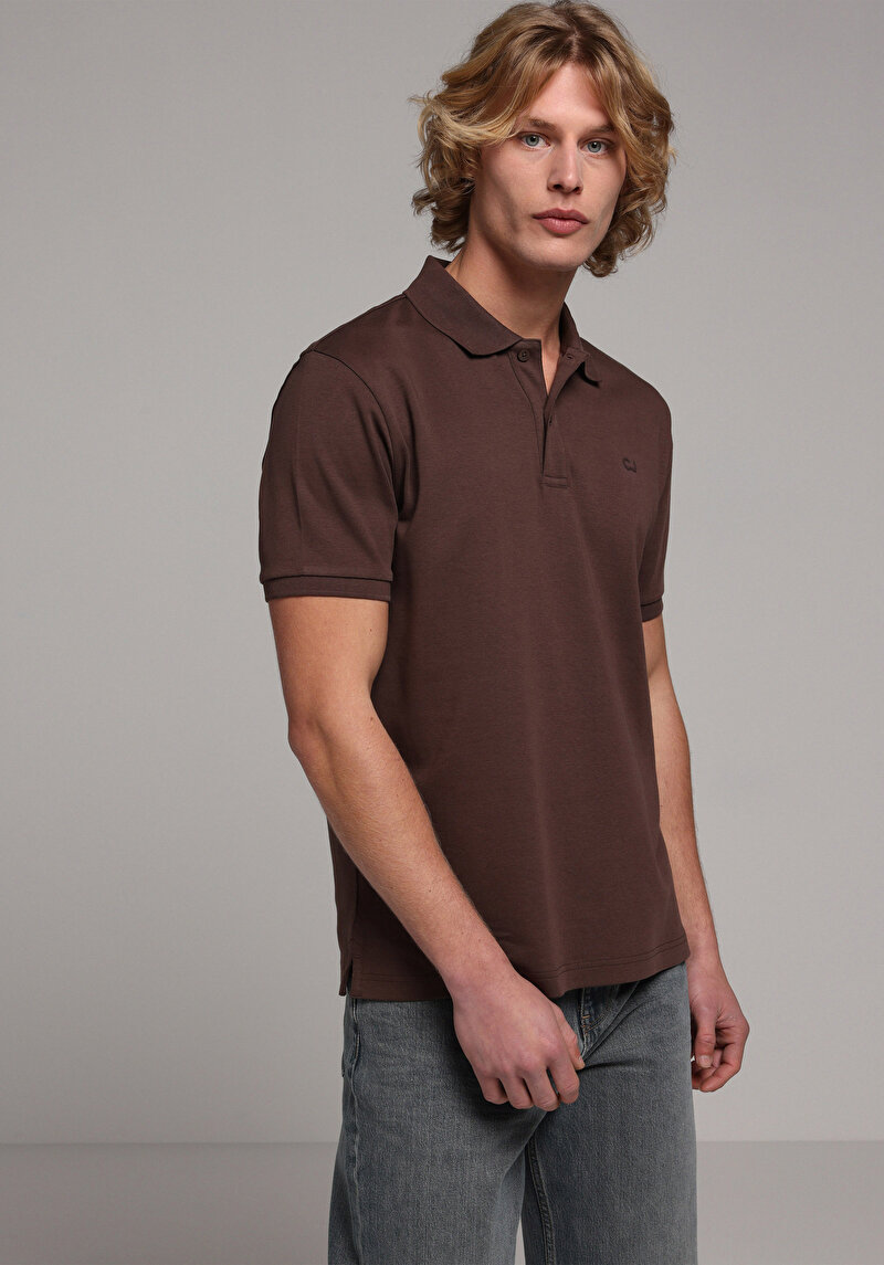 Imagine a Tricou Polo Cu Maneca Scurta De Barbati Maro Regular Fit Cl1080054