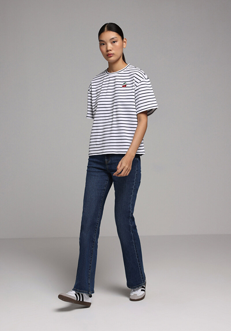 Imagine a Tricou Cu Maneca Scurta De Dama Albastru Marin Boyfriend Fit  Cl1078726