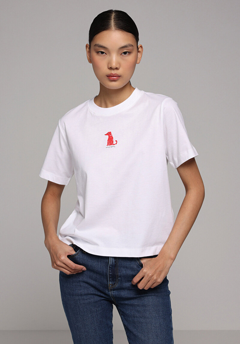 Imagine a Tricou Cu Maneca Scurta De Dama Alb Boxy Fit  Cl1078900