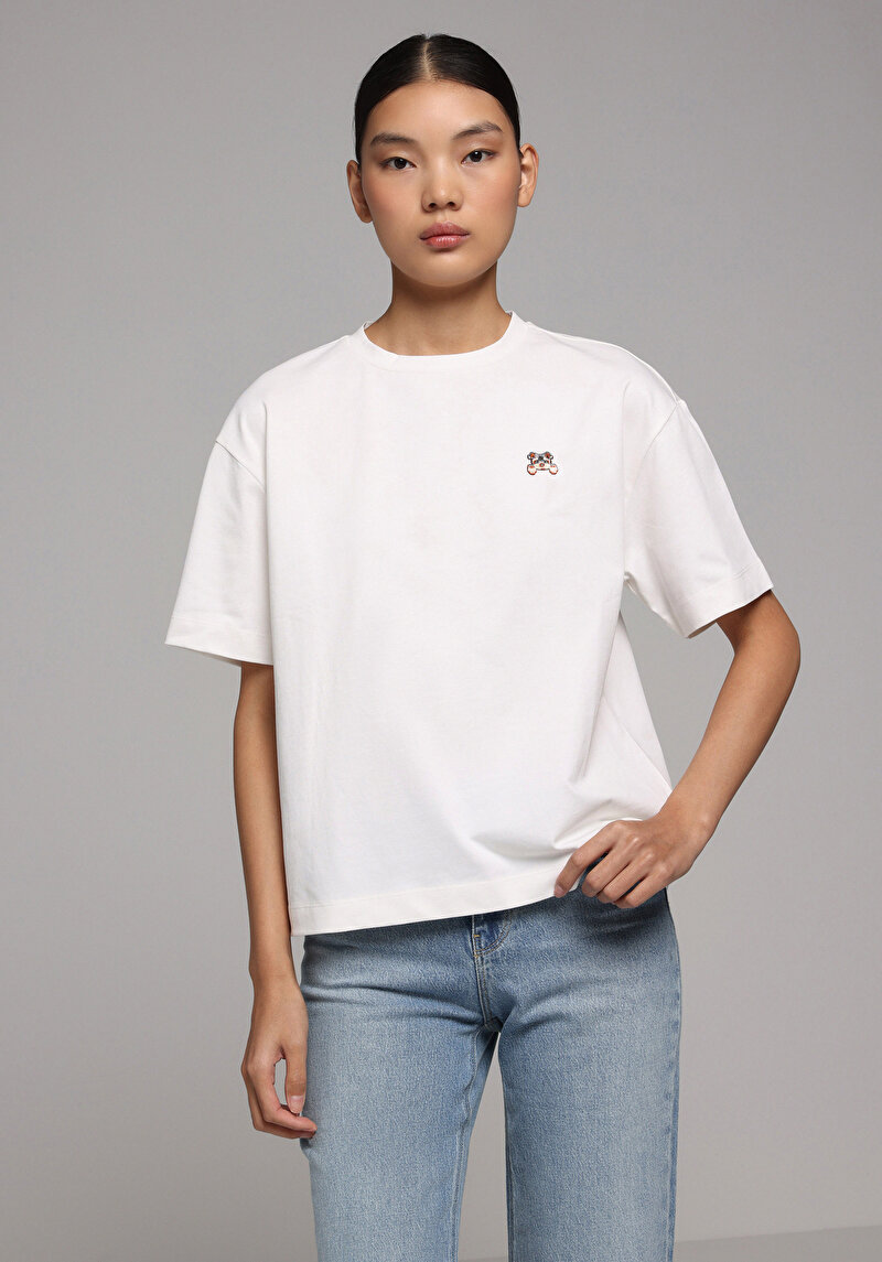 Imagine a Tricou Cu Maneca Scurta De Dama Alb Boyfriend Fit Cl1079355