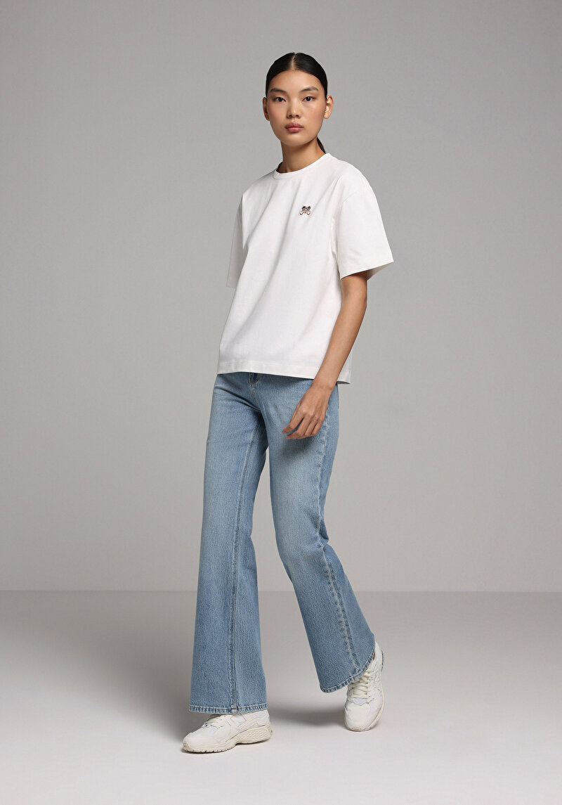 Afișați detalii pentru Tricou Cu Maneca Scurta De Dama Alb Boyfriend Fit  Cl1079355