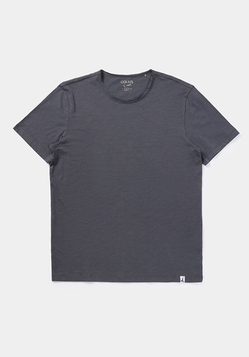 Afișați detalii pentru Regular Fit Round Neck Drept Bărbați Antracit Tricou Cu Mânecă Scurtă