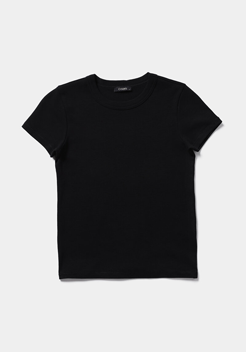 Afișați detalii pentru Slim Fit Round Neck Drept Tricou Negru Cu Mânecă Scurtă Pentru Femei