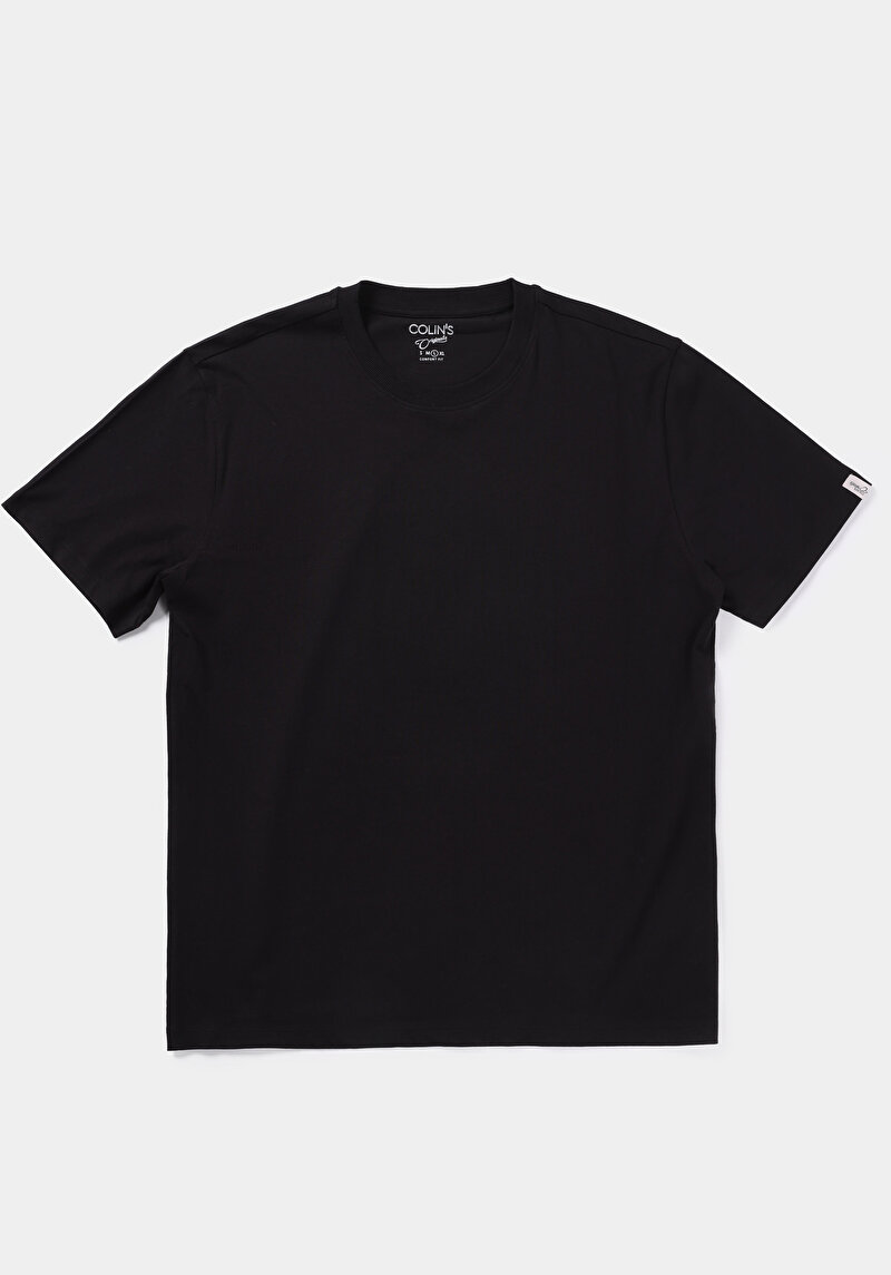 Afișați detalii pentru Confort Fit Round Neck Drept Bărbați Negru Tricou Cu Mânecă Scurtă