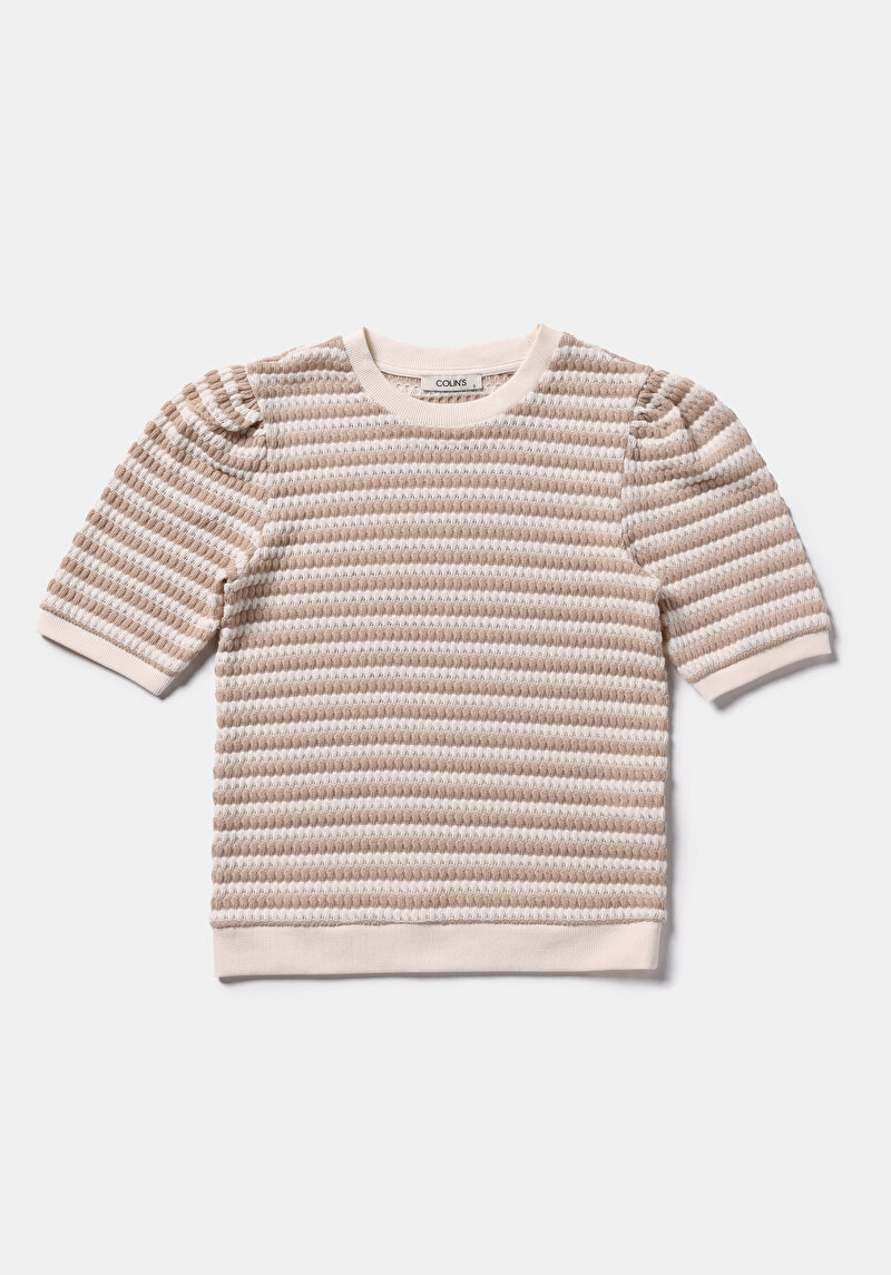 Imagine a Pulover Cu Mâneci Scurte De Dama Bej Slim Fit  Cl1079151