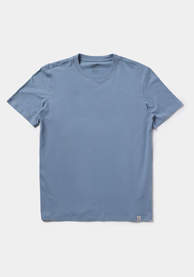 Afișați detalii pentru Regular Fit Round Neck Drept Bărbați Albastru Tricou Cu Mânecă Scurtă