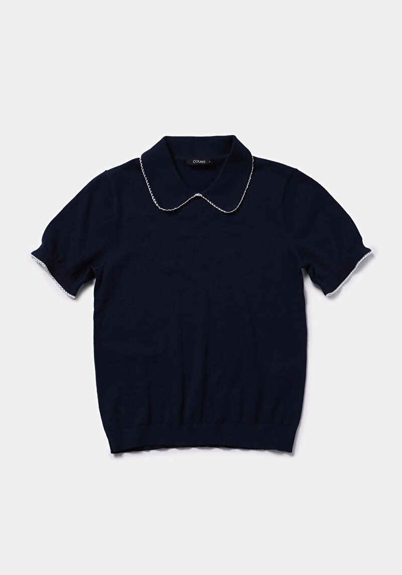 Imagine a Pulover Cu Mâneci Scurte De Dama Albastru Marin Slim Fit  Cl1080473