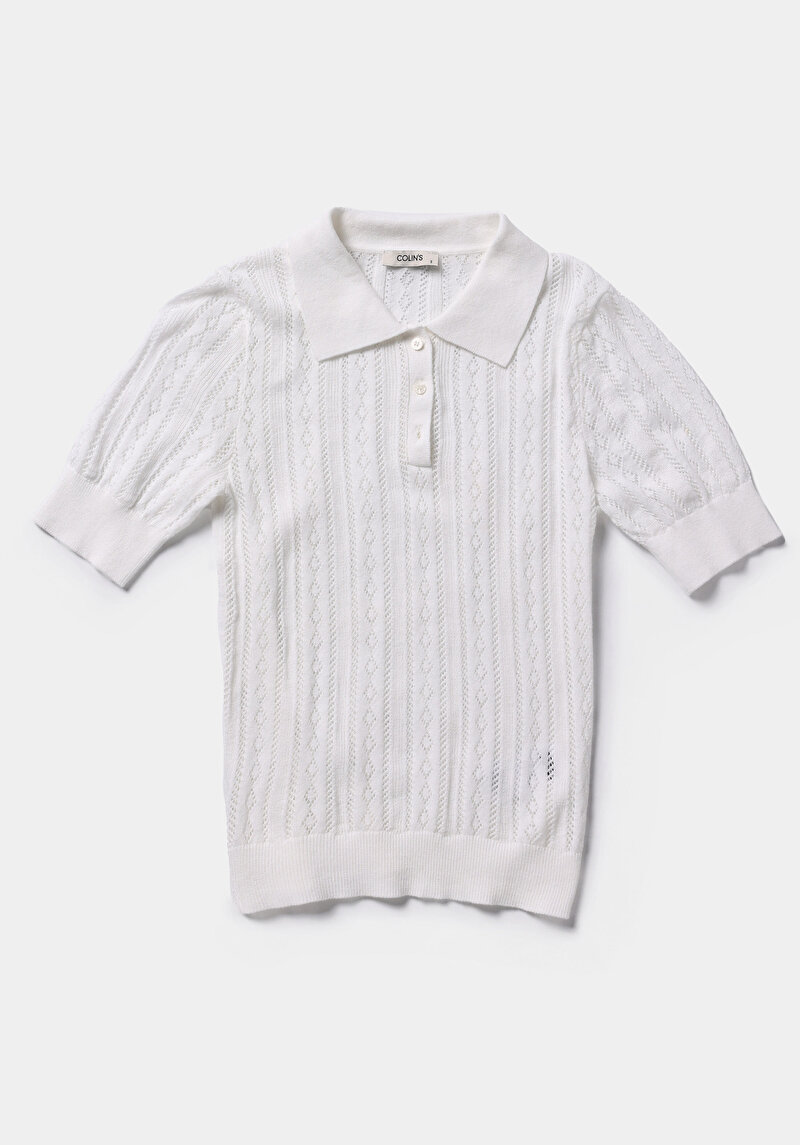 Imagine a Pulover Cu Mâneci Scurte De Dama Ecru Slim Fit  Cl1077499