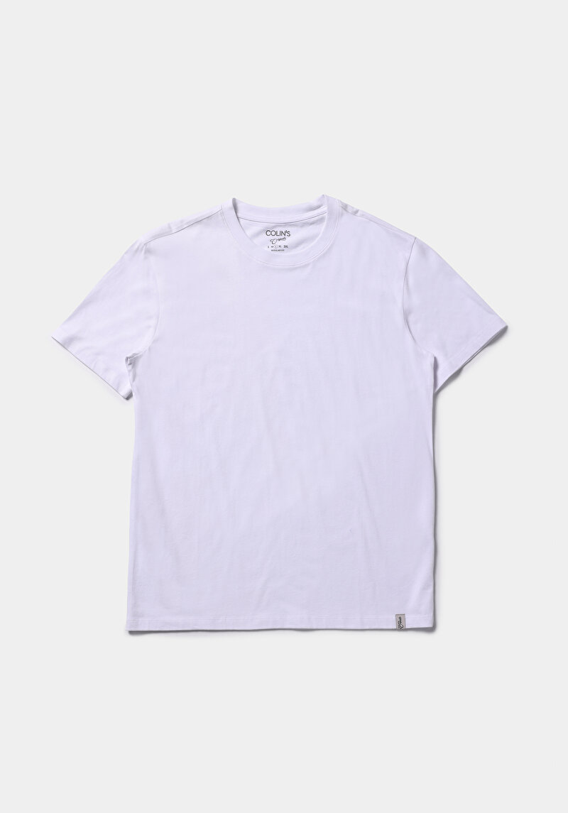 Afișați detalii pentru Regular Fit Round Neck Drept Bărbați Alb Mânecă Scurtă Tricou