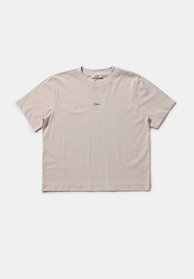 Afișați detalii pentru Tricou Cu Maneca Scurta De Dama Bej Boxy Fit  Cl1079348