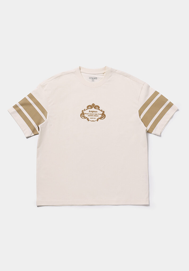 Imagine a Tricou Cu Maneca Scurta De Barbati Ecru Oversize Fit  Cl1078660