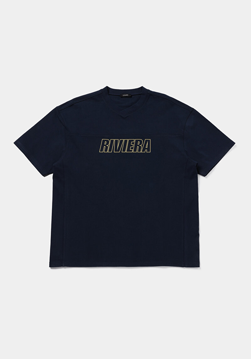 Afișați detalii pentru Tricou Cu Maneca Scurta De Barbati Albastru Marin Oversize Fit  Cl1078805