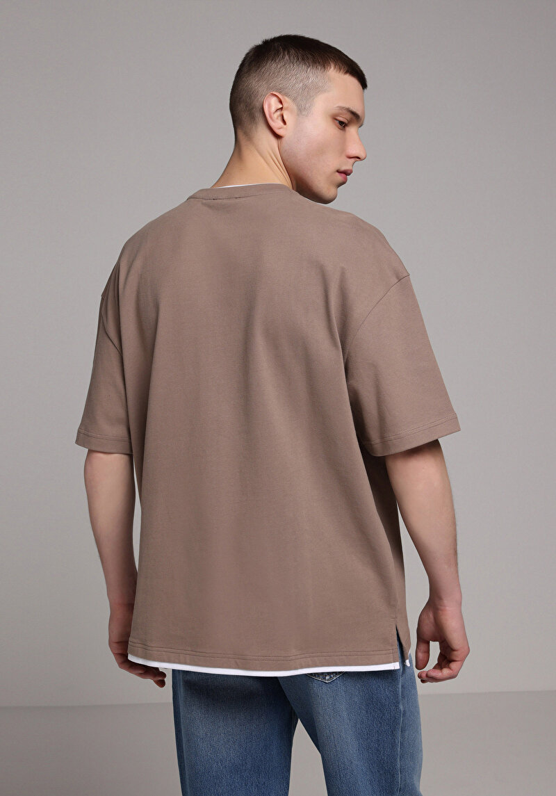 Afișați detalii pentru Tricou Cu Maneca Scurta De Barbati Maro Oversize Fit  Cl1078804