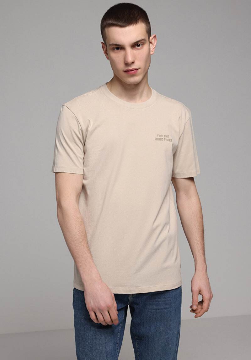 Imagine a Tricou Cu Maneca Scurta De Barbati Bej Regular Fit  Cl1079722