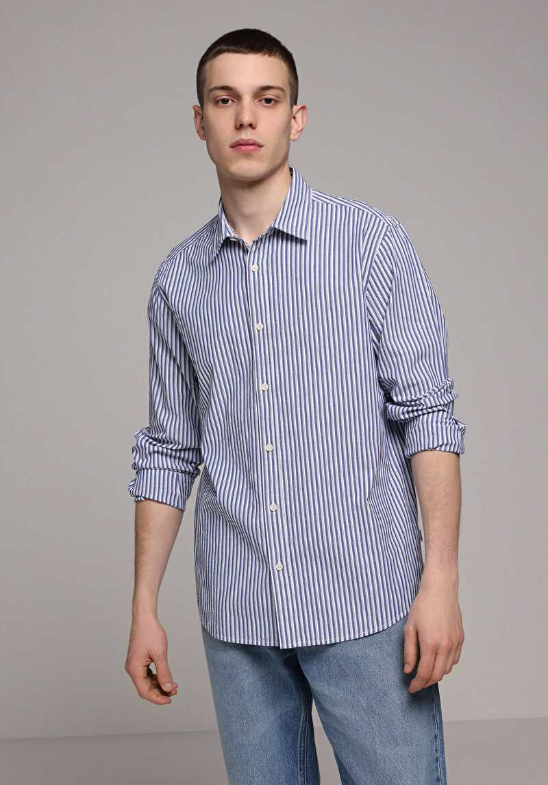 Imagine a Camasa Cu Maneca Lunga De Barbati Albastru Regular Fit  Cl1078078