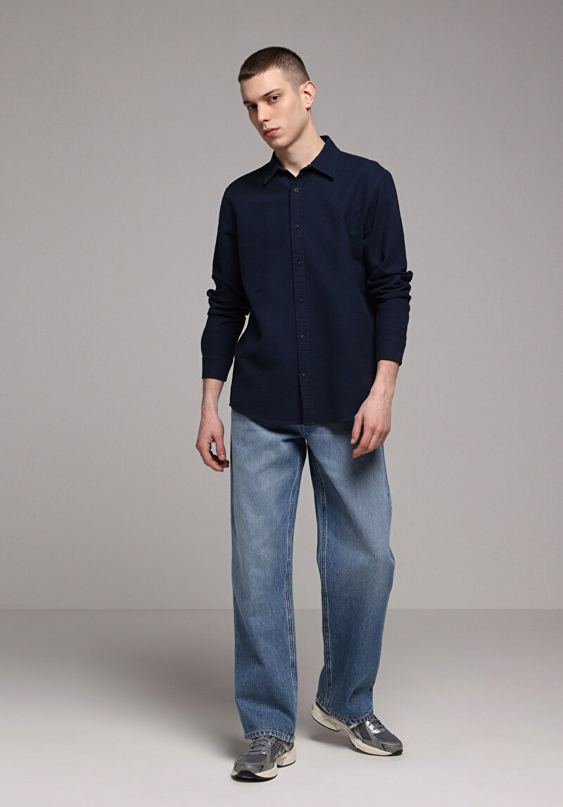 Imagine a Camasa Cu Maneca Lunga De Barbati Albastru Marin Regular Fit Cl1078983