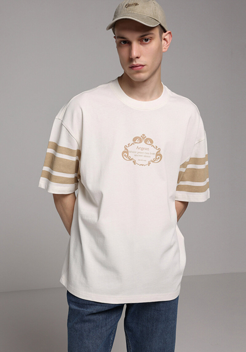 Imagine a Tricou Cu Maneca Scurta De Barbati Ecru Oversize Fit  Cl1078660