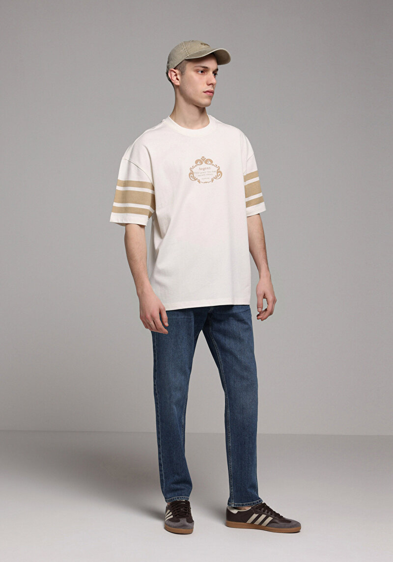 Imagine a Tricou Cu Maneca Scurta De Barbati Ecru Oversize Fit Cl1078660