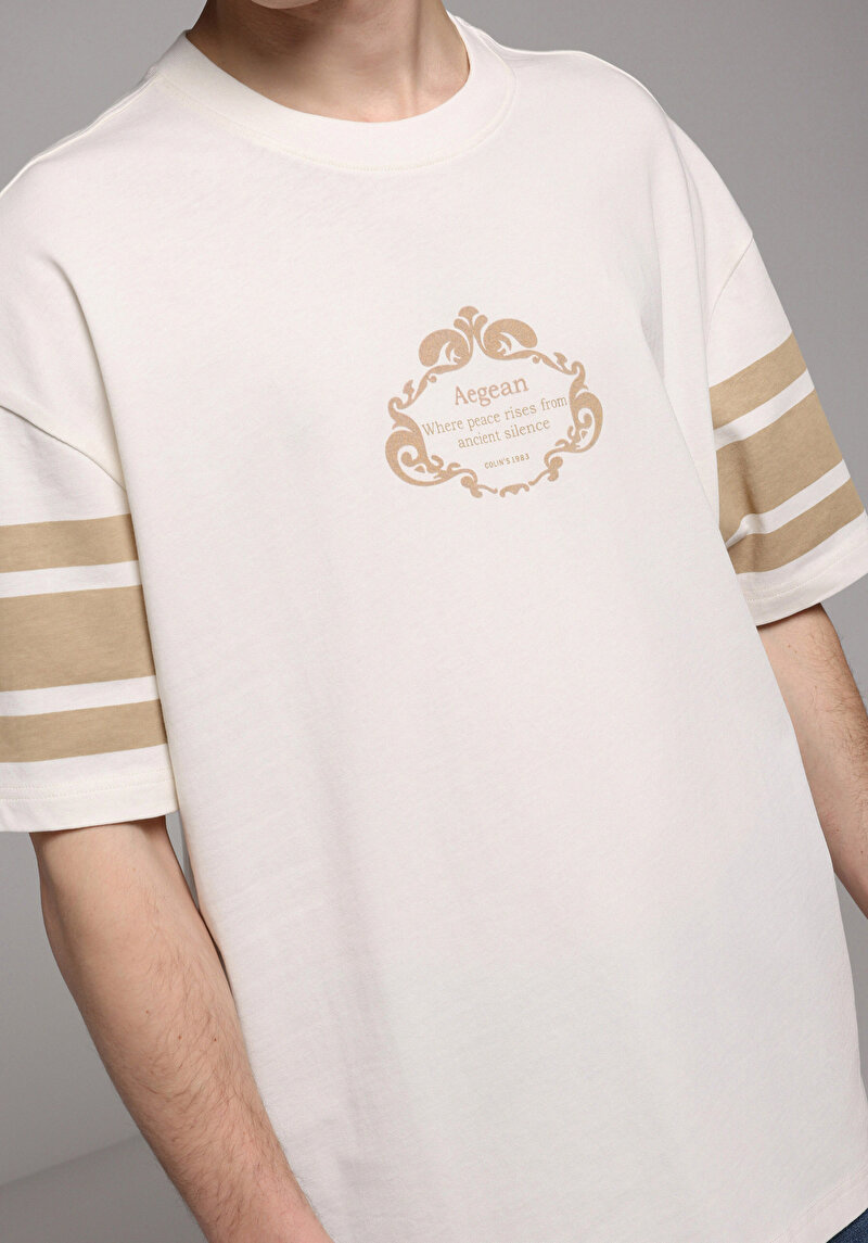 Imagine a Tricou Cu Maneca Scurta De Barbati Ecru Oversize Fit  Cl1078660