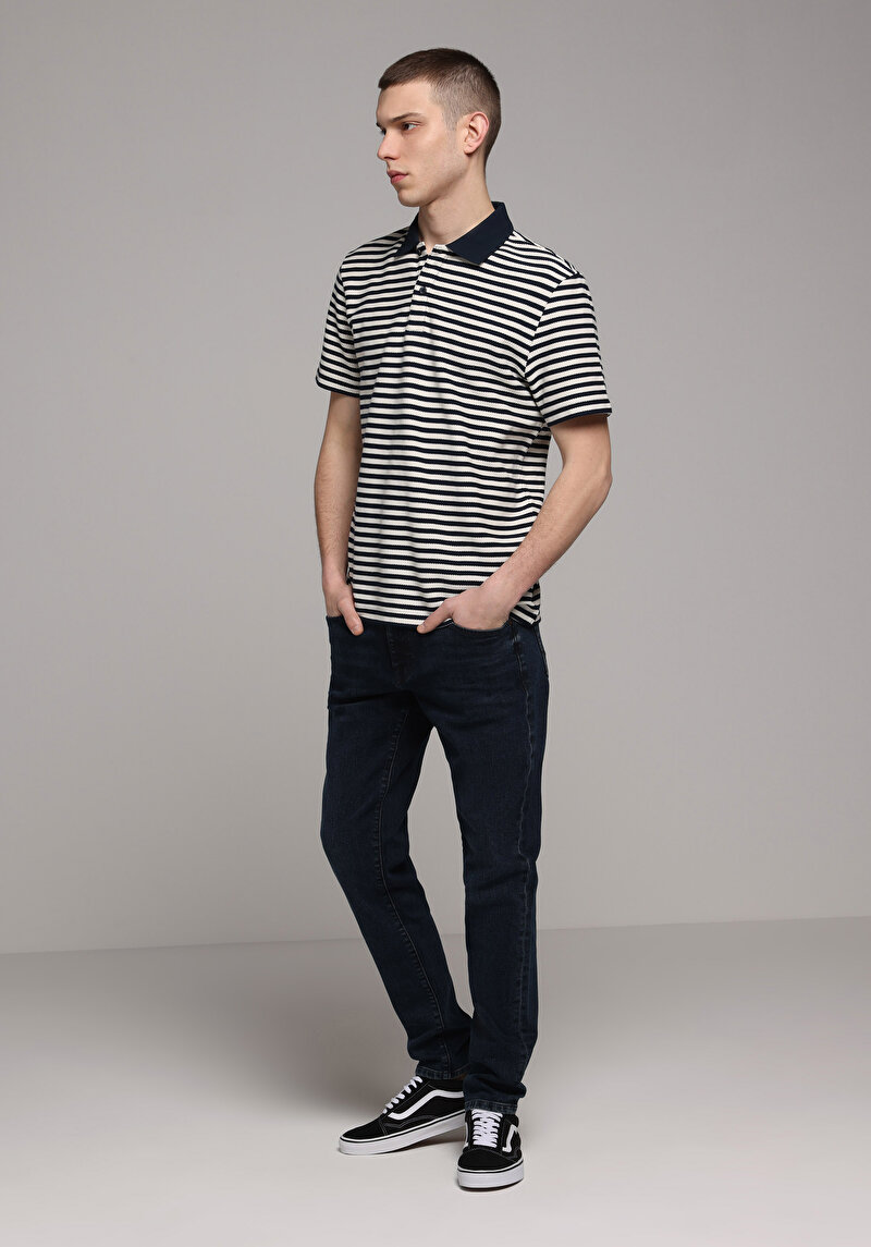 Afișați detalii pentru Tricou Polo Cu Maneca Scurta De Barbati Albastru Marin Regular Fit  Cl1079286