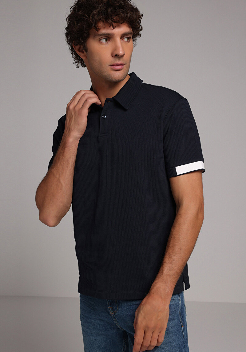 Imagine a Tricou Polo Cu Maneca Scurta De Barbati Albastru Marin Regular Fit Cl1079903