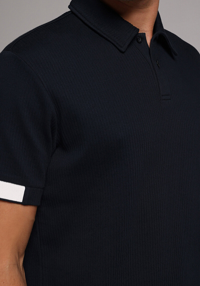 Afișați detalii pentru Tricou Polo Cu Maneca Scurta De Barbati Albastru Marin Regular Fit  Cl1079903