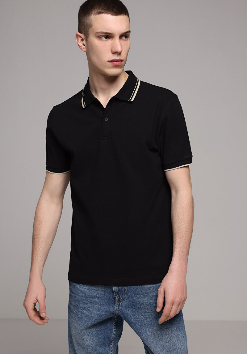 Imagine a Tricou Polo Cu Maneca Scurta De Barbati Negru Regular Fit Cl1080027